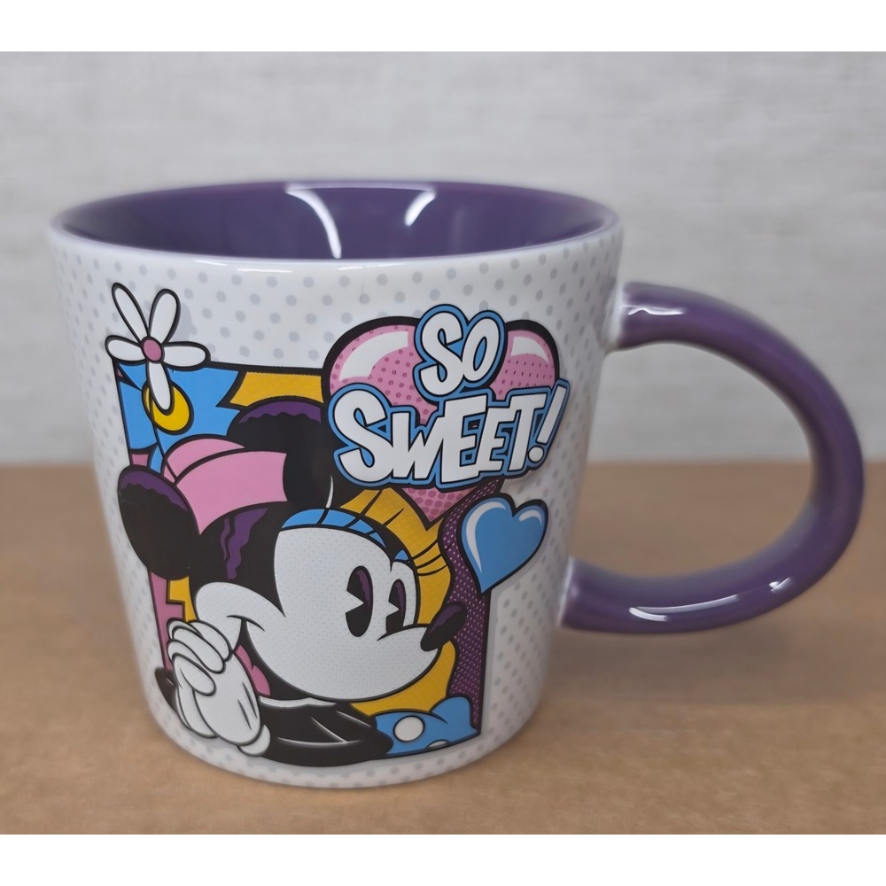 Disney Minnie Mouse So Sweet Pop Art Coffee Mug Purple Polka Dot Ceramic Cup